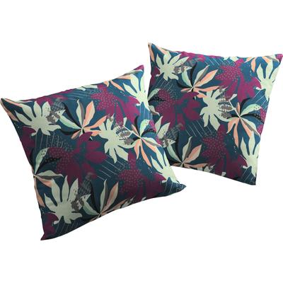 Dekokissen ADAM "Jungle", lila (lila, blau, bedruckt), B:50cm L:50cm, Baumwolle, Dekokissen_Sitzkissen_Kissenhüllen, GOTS zertifiziert - Kissenhülle ohne Füllung, 1 Stück Image