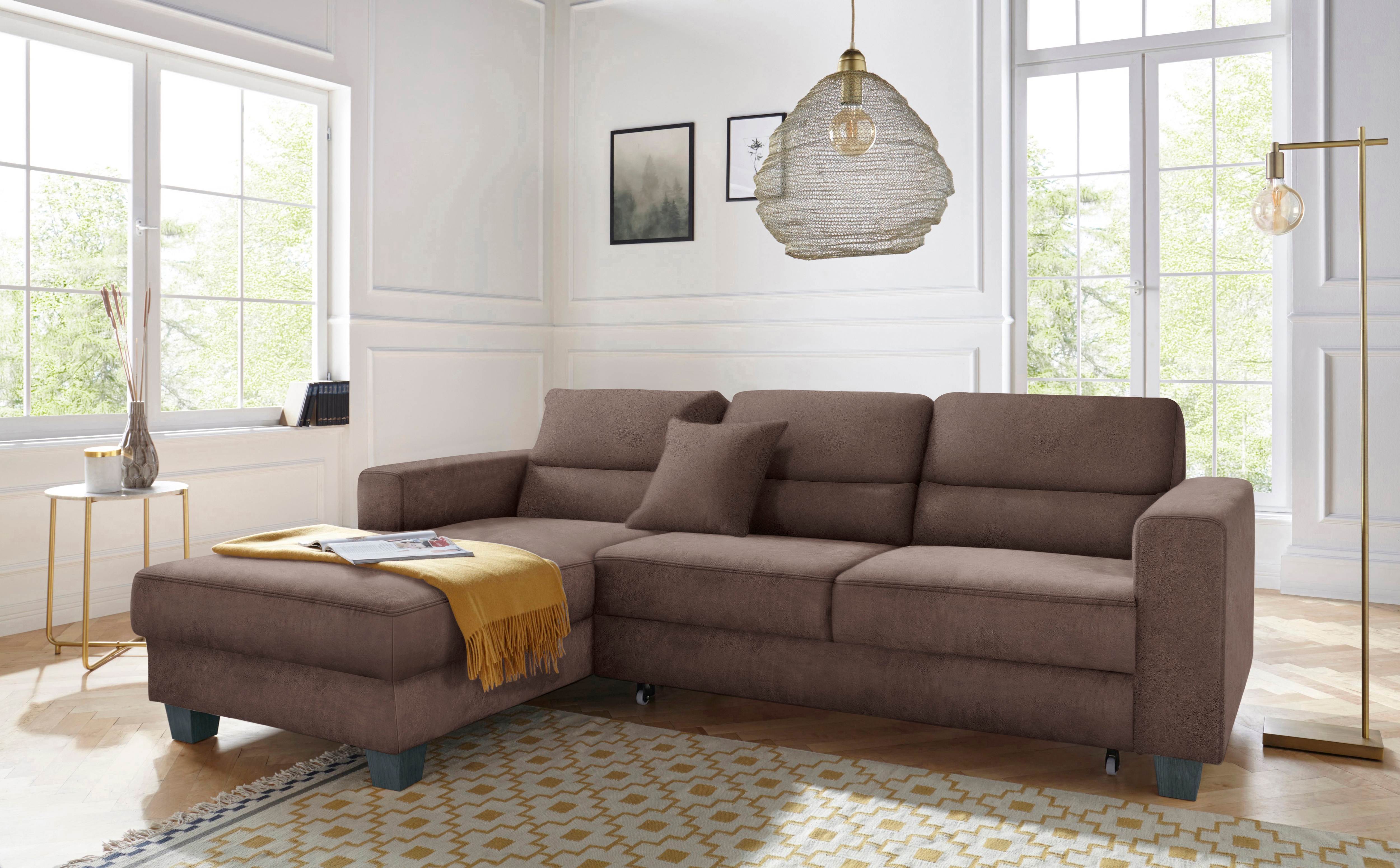 Ecksofa TRENDMANUFAKTUR "Chamber, zeitlos und modern, hoher Sitzkomfort, L-Form", braun, B:247cm H:85cm T:165cm, Sofas, Ecksofa, wahlweise mit Schlaffunktion