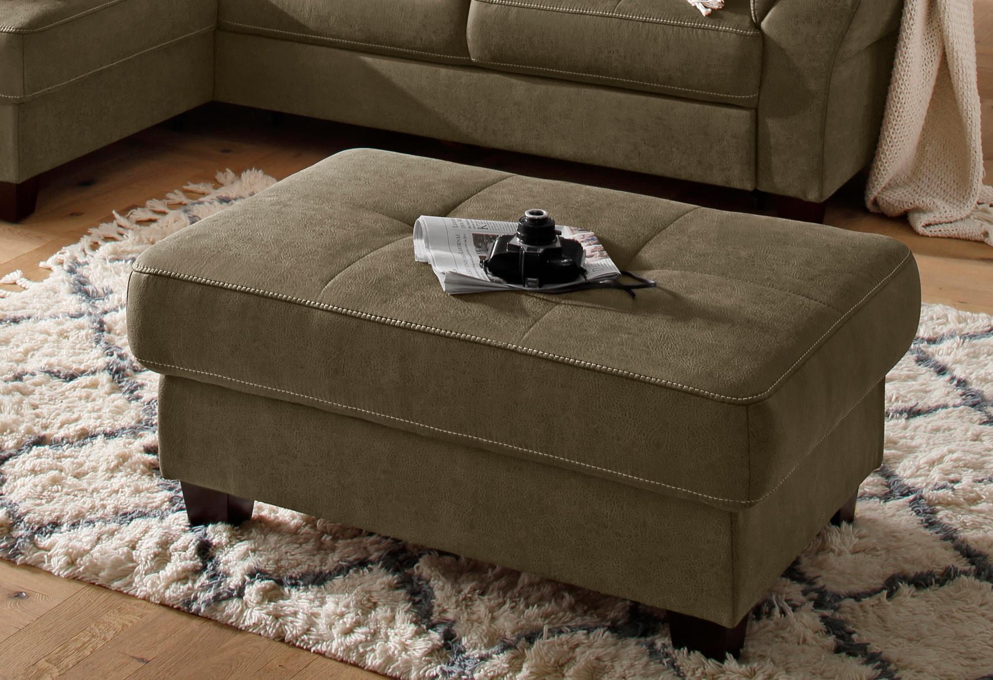 Hocker HOME AFFAIRE "Solvei", grün (oliv), B:104cm H:45cm T:72cm, Hocker, Hocker mit Stauraum Polsterhocker