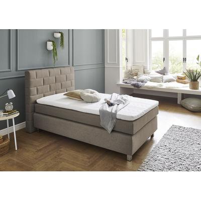 Boxspringbett, beige (schwarz, beige), B:115cm L:210cm, Bezug Bett: Feinstruktur 100% Polyester, Bezug Bonnell-Federkernmatratze: 100% Polyester, Bezug Kaltschaummatratze: 100% Polyester, Bezug Tonnentaschenfederkernmatratze: 80% Baumwolle,... Image