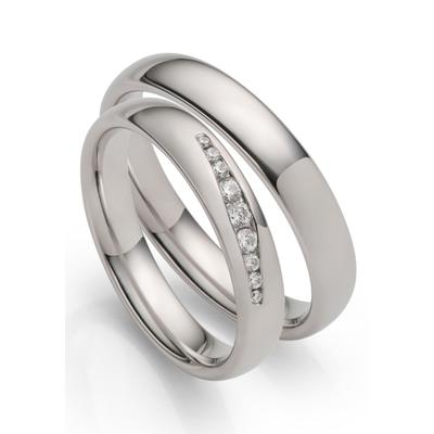 Trauring FIRETTI "Schmuck Geschenk Hochzeit Ehering "LIEBE" Gr. 50, silber (silberfarben, kristallweiß), Fingerringe, 50,mit Zirkonia, Silber 925 (Sterlingsilber), 4mm, Made in Germany - wahlweise mit oder ohne Zirkonia (synth.) Image