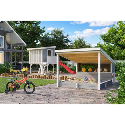 Sandkasten NORDIC HOLZ "PIPPI 2", grau (lichtgrau), B:214cm H:178,98cm T:270cm, Holz, Sandkästen, Spielelement mit Überdachung, BxTxH: 214x270x179 cm