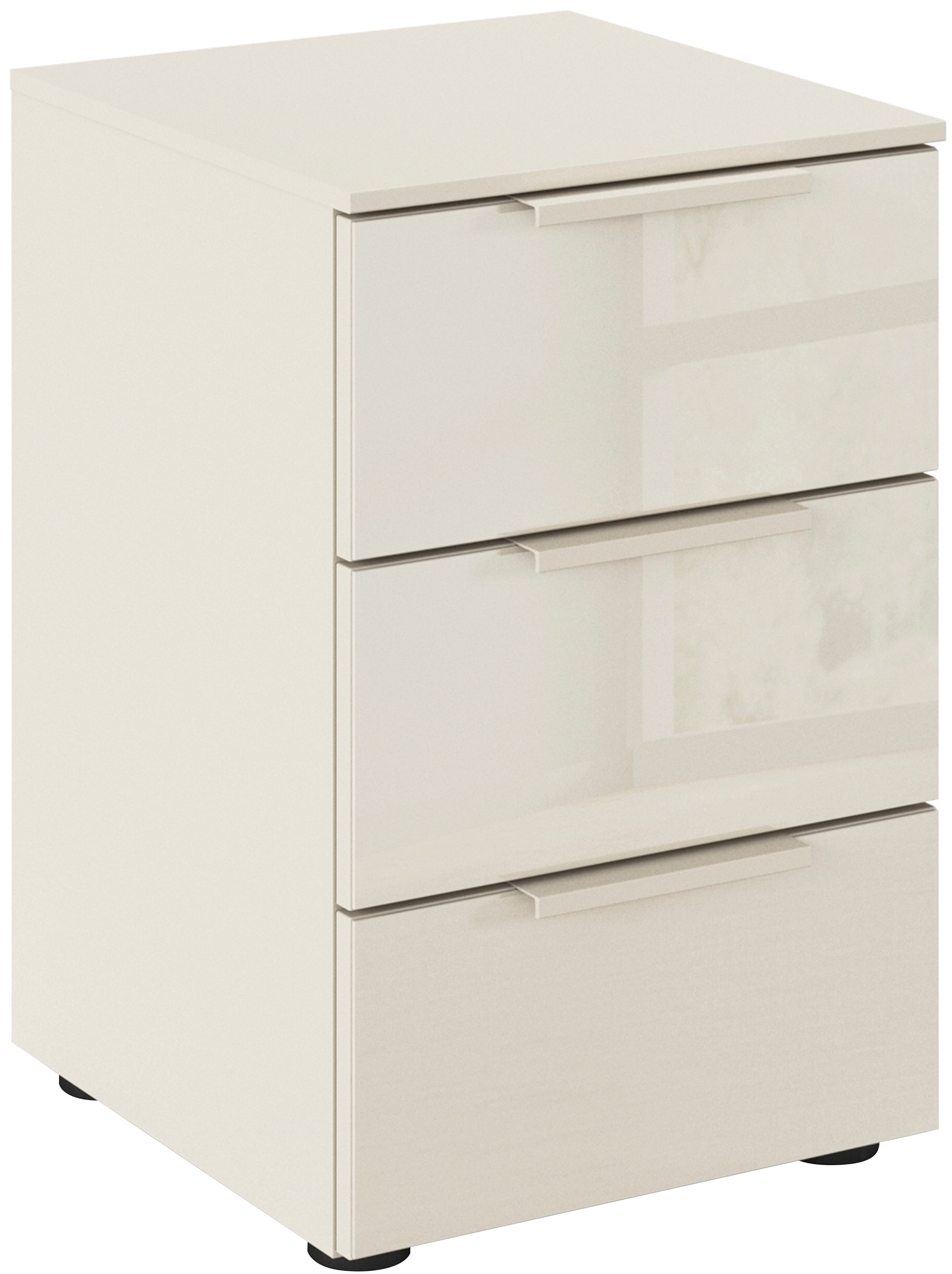 Nachtkommode RAUCH "Nachttisch Nachtschrank Nachtkonsole FLIPP mit Glasfront", beige (beige, glas beige (champagner)), B:40cm H:61cm T:42cm, Holzwerkstoff, Sideboards, mit 3 Schubladen und Soft-Close-Funktion sowie Glasfront