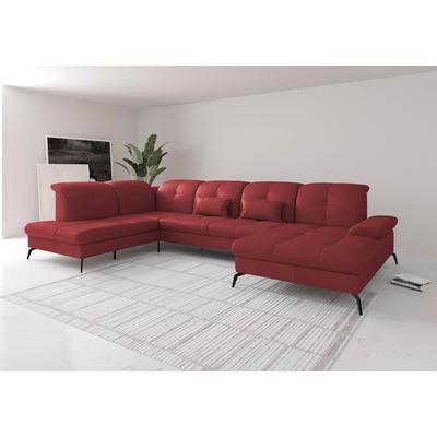 Wohnlandschaft SIT & MORE "Amica, U-Form, inkl. Sitztiefenverstellung und Armteilverstellung", rot (feuerrot), B:357cm H:90cm T:231cm, Sofas, wahlweise mit Kopfteilverstellung, Bettfunktion und Bettkasten Image
