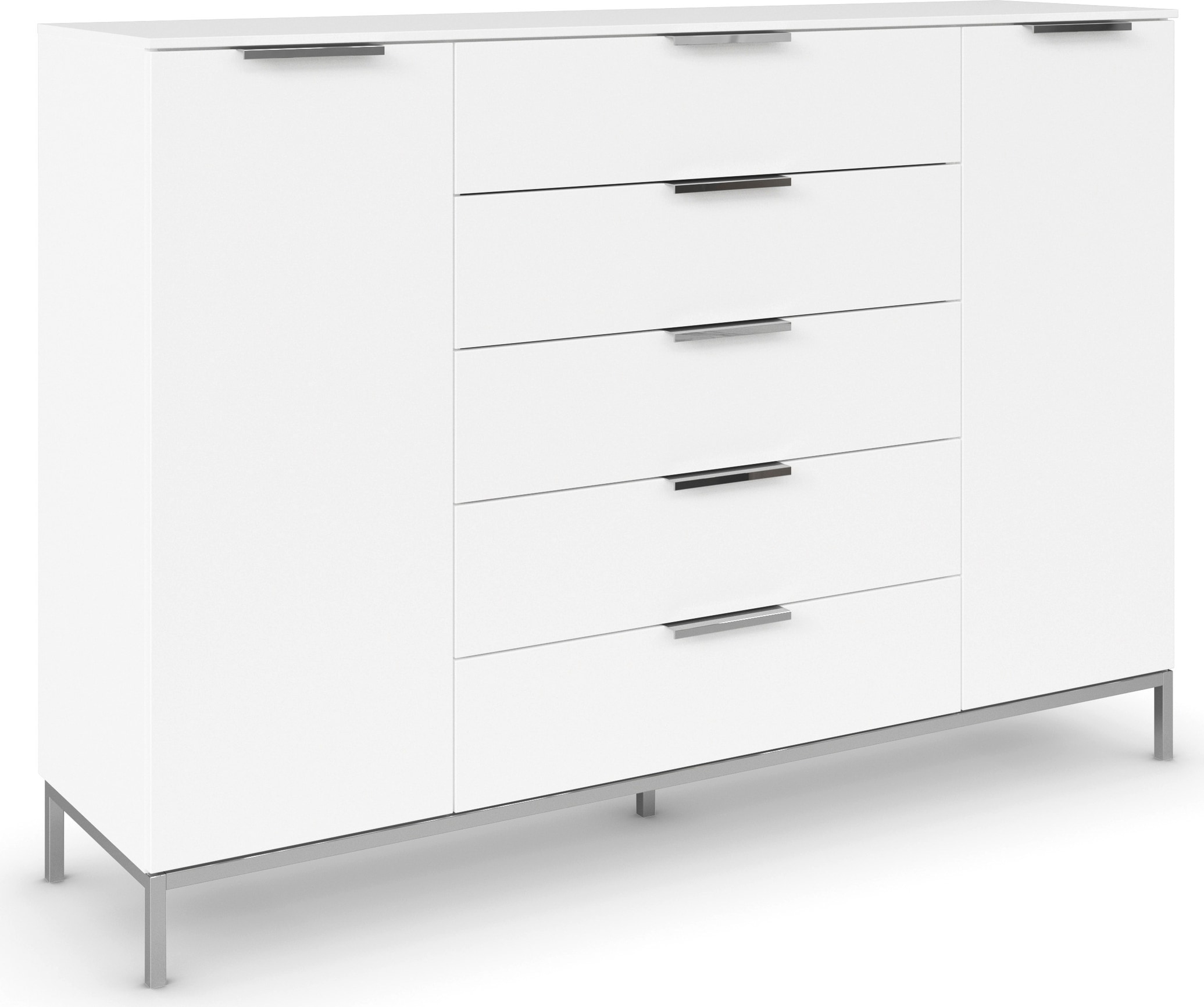 Kombikommode RAUCH "Kommode Türkommode Sideboard Kombikommode FLIPP", weiß (alpinweiß), B:160cm H:111cm T:42cm, Holzwerkstoff, Sideboards, 2-türig mit 5 Schubladen und Soft-Close-Funktion in zwei Breiten Image