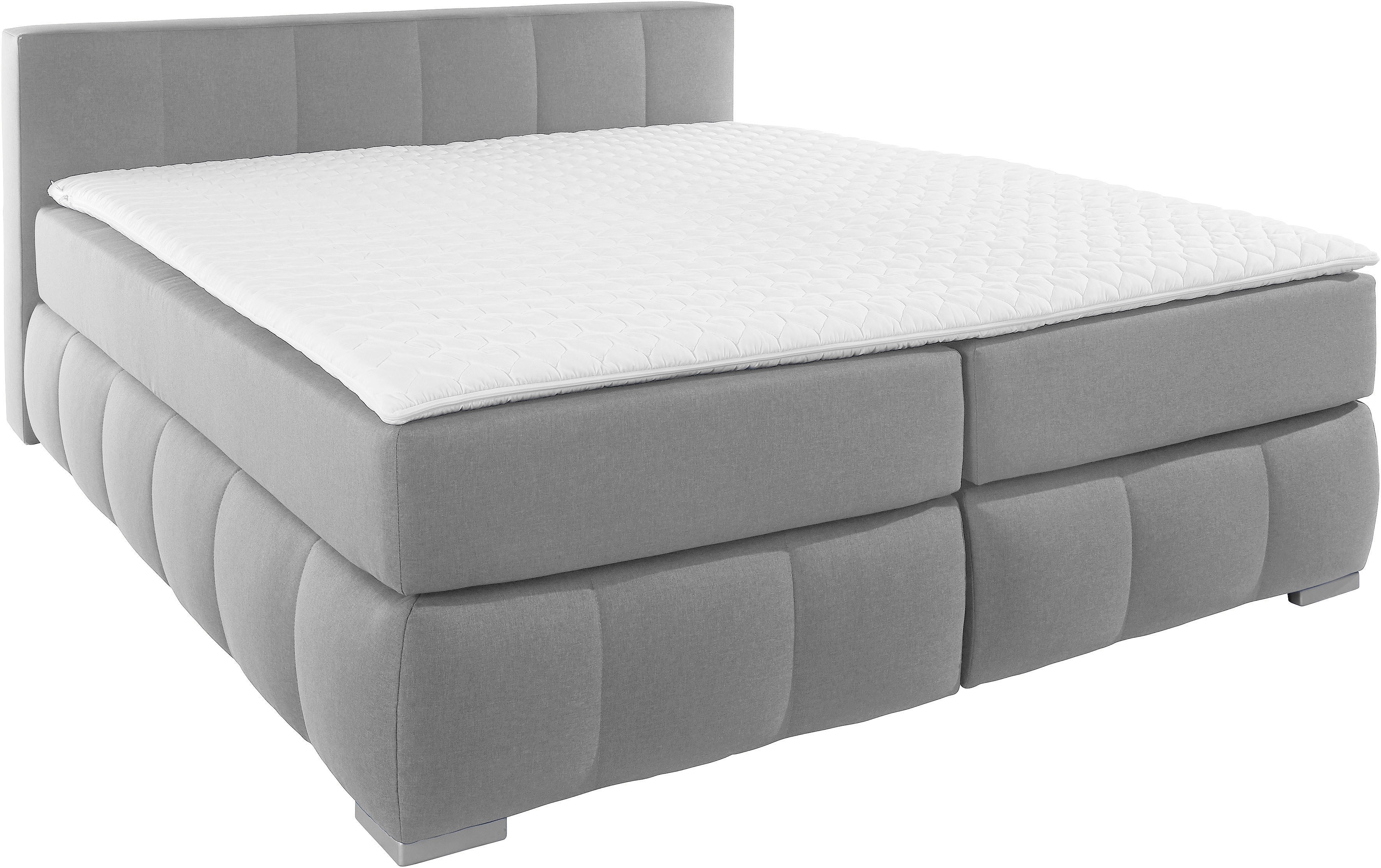 Boxspringbett HOME AFFAIRE "Chelles", grau, B:187cm L:245cm, Samtoptik (100% Polyester);Bezug der Spiegelfläche Matratzendrell aus 100% Polyester;Struktur fein 100% Polyester), Komplettbetten, Boxspringbett, inkl. Topper,, in XXL- Überlänge 220 cm,... Image
