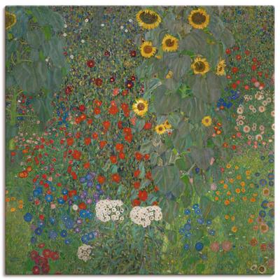 Wandbild ARTLAND "Garten mit Sonnenblumen", grün (farbe bild(er): grün), B:70cm H:70cm T:1,8cm, Canvas, Leinwand, Bilder, als Leinwandbild, Poster in verschied. Größen Image