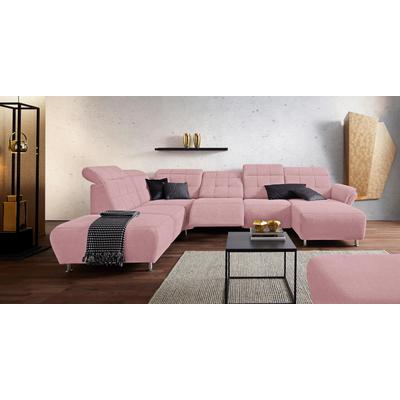 Wohnlandschaft PLACES OF STYLE "Manhattan U-Form", rosa (altrosa), B:345cm H:102cm T:247cm, Luxus Microfaser2 (90% Polyester, 10% Polyamid), Flachgewebe (100% Polyester), Luxus-Microfaser1 (100% Polyester), Sofas, 2 Sitze mit elektrischer... Image