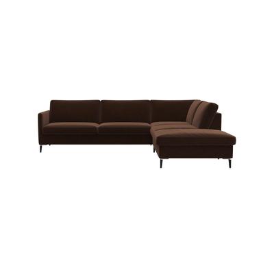 Ecksofa FLEXLUX "Fiore, super Sitzkomfort durch Kaltschaum im Sitz, L-Form", braun (tobacco), B:266cm H:85cm T:225cm, 100% Polyester, Sofas, schmale Armlehnen, Füße Alu+schwarz Image