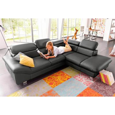 Polstergarnitur COTTA "Driver L-Form", grau (fango), B:256cm, Sitzmöbel-Sets, Set bestehend aus: Ecksofa mit Kopfteilverstellung & Hocker Image