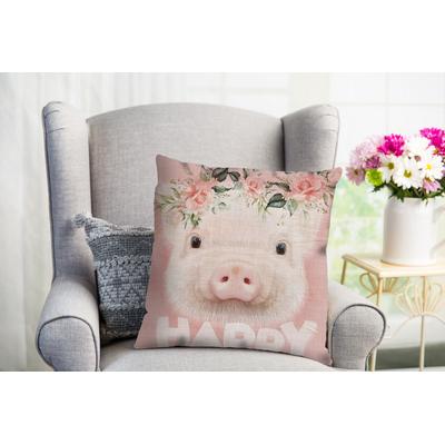 Dekokissen QUEENCE "Barney", rosa (rosa, bedruckt), B:40cm L:40cm, Polyester, Dekokissen_Sitzkissen_Kissenhüllen, süßes Schweinchen Image