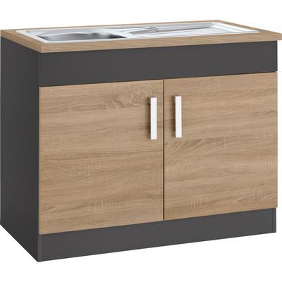 Spülenschrank KOCHSTATION "KS-Gera", grau (eiche, anthrazit), B:100cm H:85cm T:60cm, Spanplatte, Schränke, Breite 100 cm Image