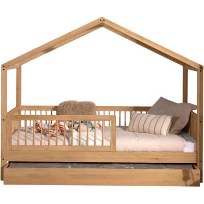 Hausbett HOME AFFAIRE "Forrest mit Dachaufbau, Rausfallschutz, später umbaubar zum Einzelbett", braun (eiche natur, eiche natur), B:97,5cm H:170cm L:207,5cm, Betten, 90/200 Eiche massiv natur geölt, wahlweise mit o. ohne Bettschublade