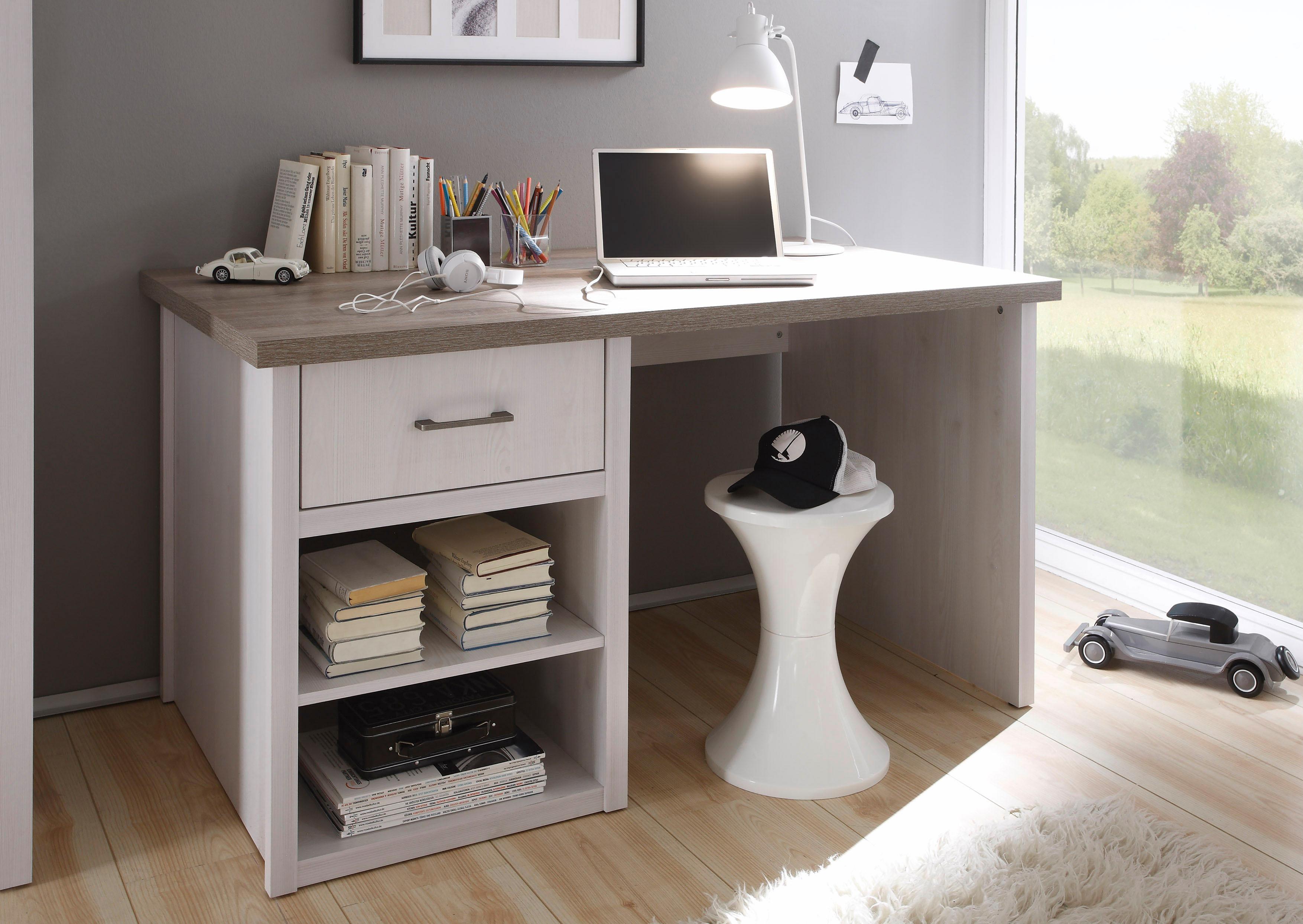 Kinderschreibtisch BEGABINO "Luca", weiß (pinienfarben weiß, trüffelfarben), B:141cm H:77cm T:81cm, Tische, Kinderschreibtisch, Jugendschreibtisch, Schreibtisch