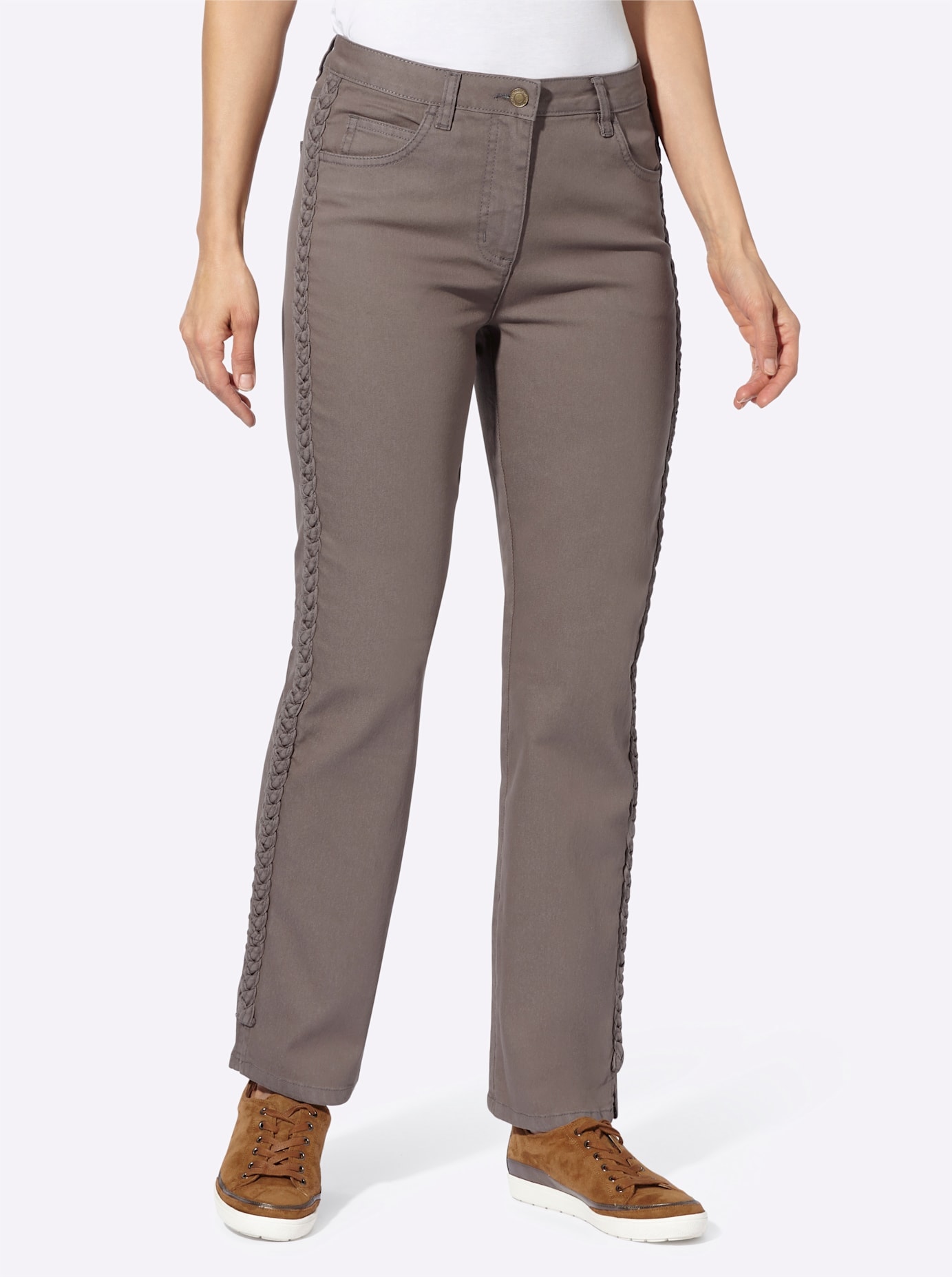 Bequeme Jeans CASUAL LOOKS, Damen, Gr. 54, Normalgrößen, grau (taupe, denim), 81% Baumwolle, 17% Polyester, 2% Elasthan, unifarben, lang, Jeans