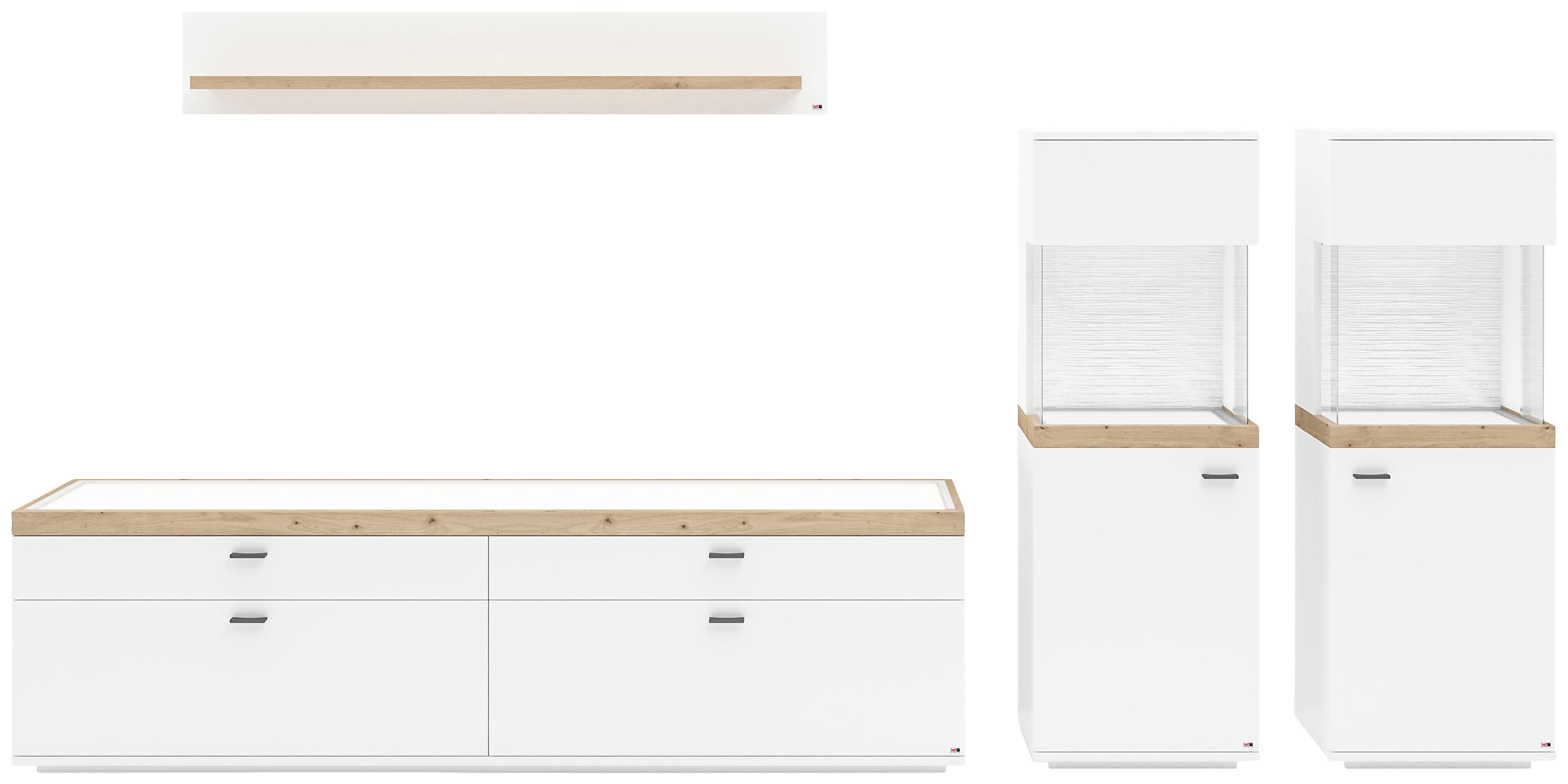 Wohnwand "Lancaster", weiß (weiß mit eiche artisan), B:330,2cm H:170cm T:43,6cm, SET ONE BY MUSTERRING, Kastenmöbel-Sets, 4-teilig mit Fronten in weiß oder grau, Breite ca.330cm