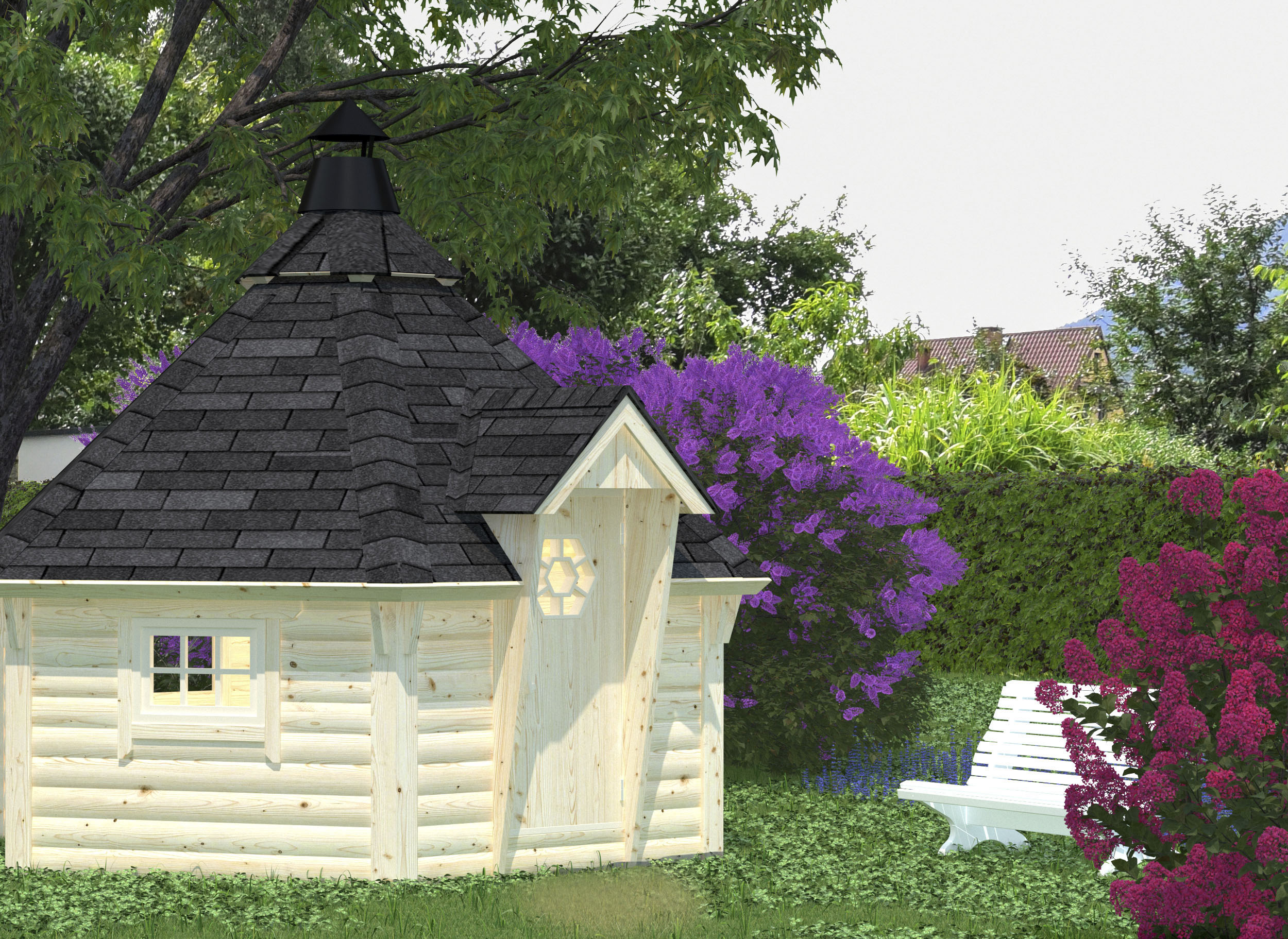 Grillkota PALMAKO "Eva", beige (naturbelassen), Fußboden im Gartenhaus, ohne Dacheindeckung, Massivholz, Gartenhäuser, naturbelassen