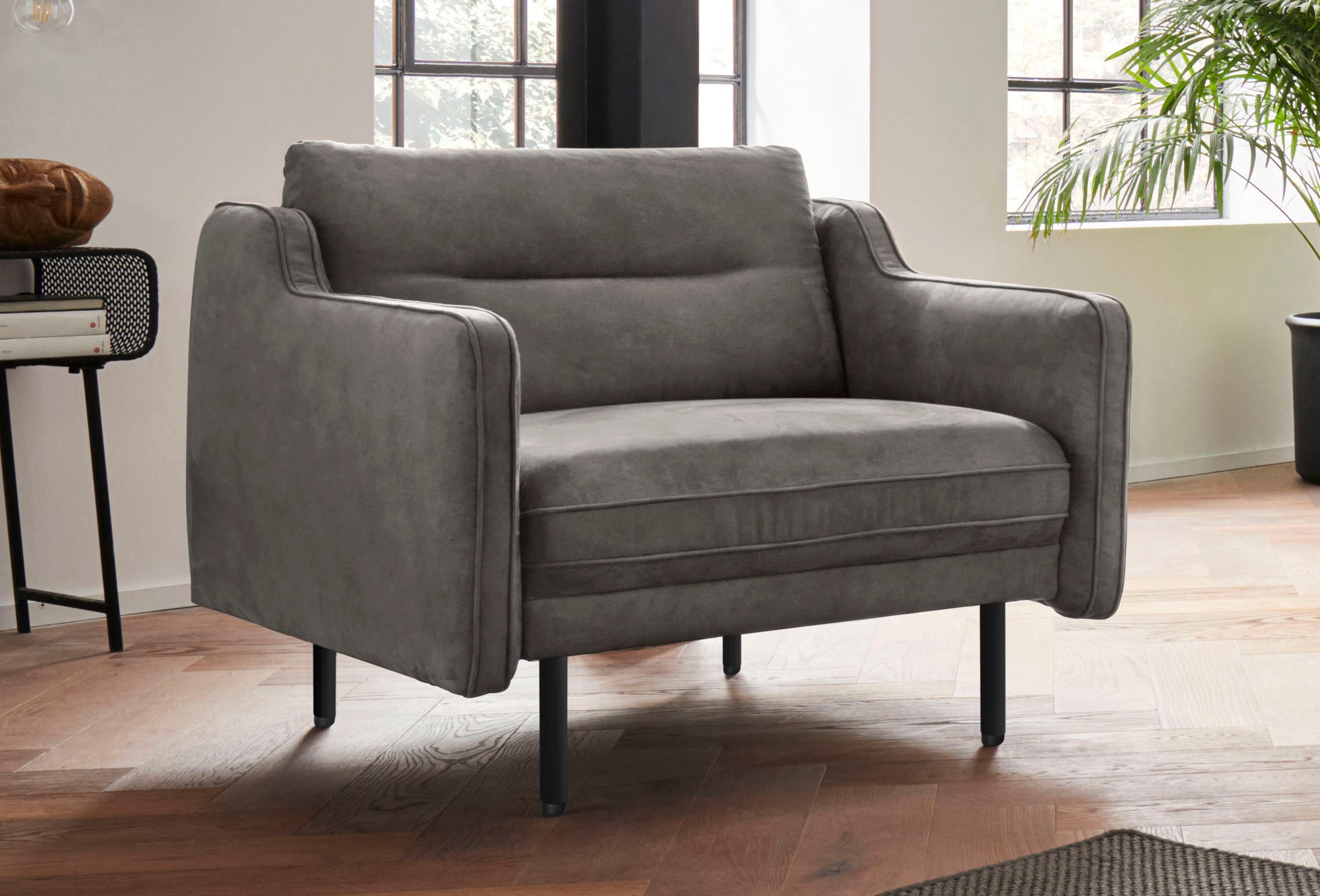 Sessel ANDAS "Nordfyn", grau (dunkelgrau), B:99cm H:81cm T:92cm, Struktur weich (100% Polyester);Luxus-Microfaser Lederoptik (100% Polyester);100% NaturLEDER, Sessel, Ledersessel Einzelsessel, edles Design in 3 Bezugsqualitäten, Design by Morten...