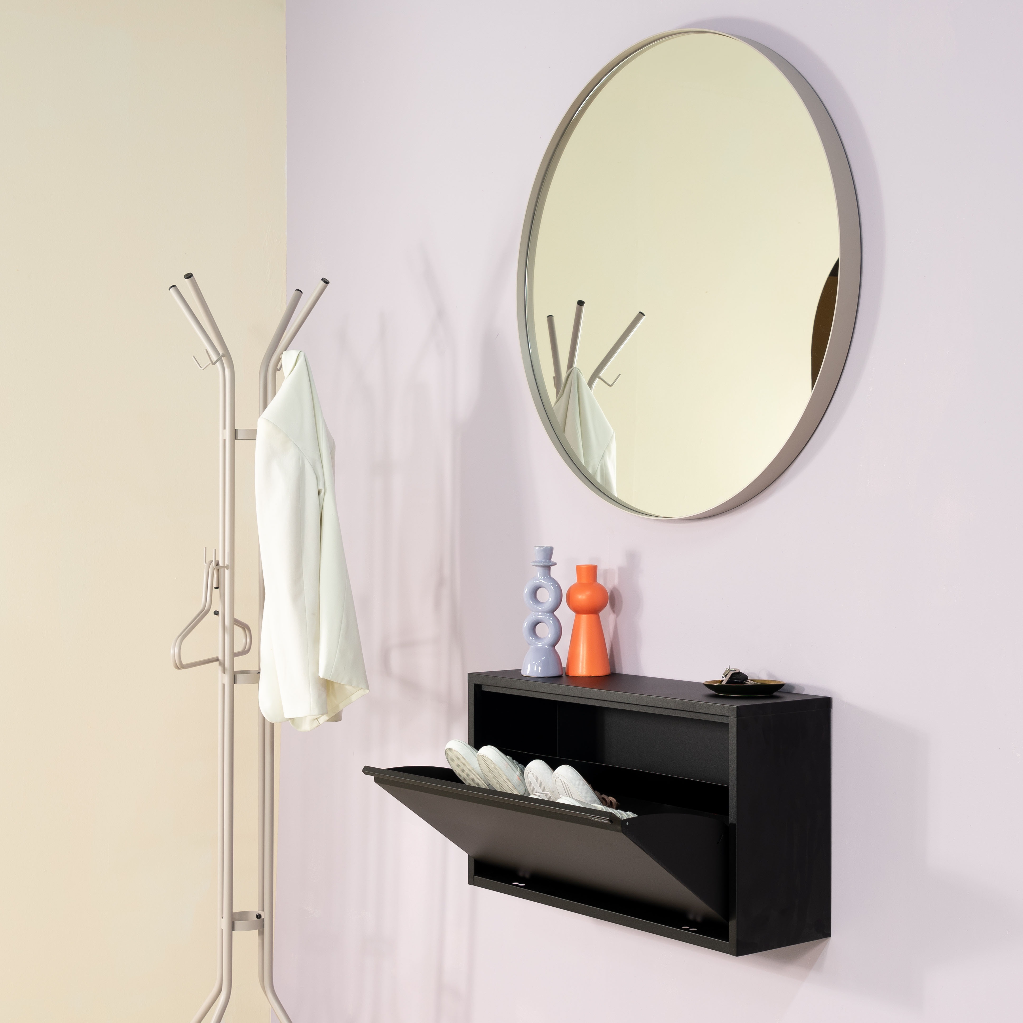 Schuhschrank SPINDER DESIGN "BILLY 1", schwarz, B:75,3cm H:37,5cm T:12,5cm, Stahl, Schränke, Schuhschrank, Stahlschuhschrank mit Doppelfach