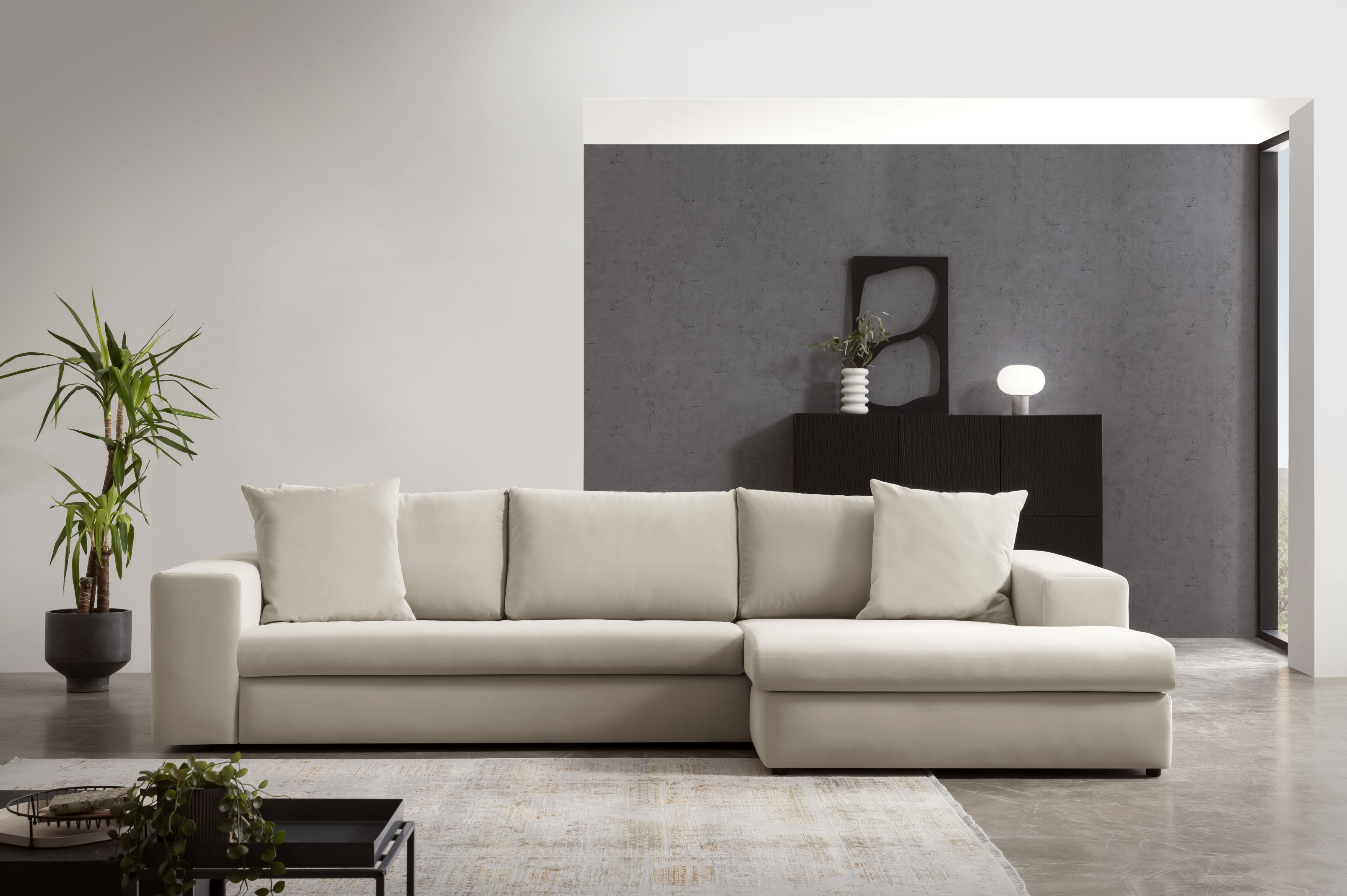 Ecksofa HOME AFFAIRE "SLEETLAND XXL in Samtvelours oder Vintage-Leder-Optik, L-Form", lila (pearl), B:325cm H:72cm T:167cm, Sofas, Ecksofa, besonders groß und bequem