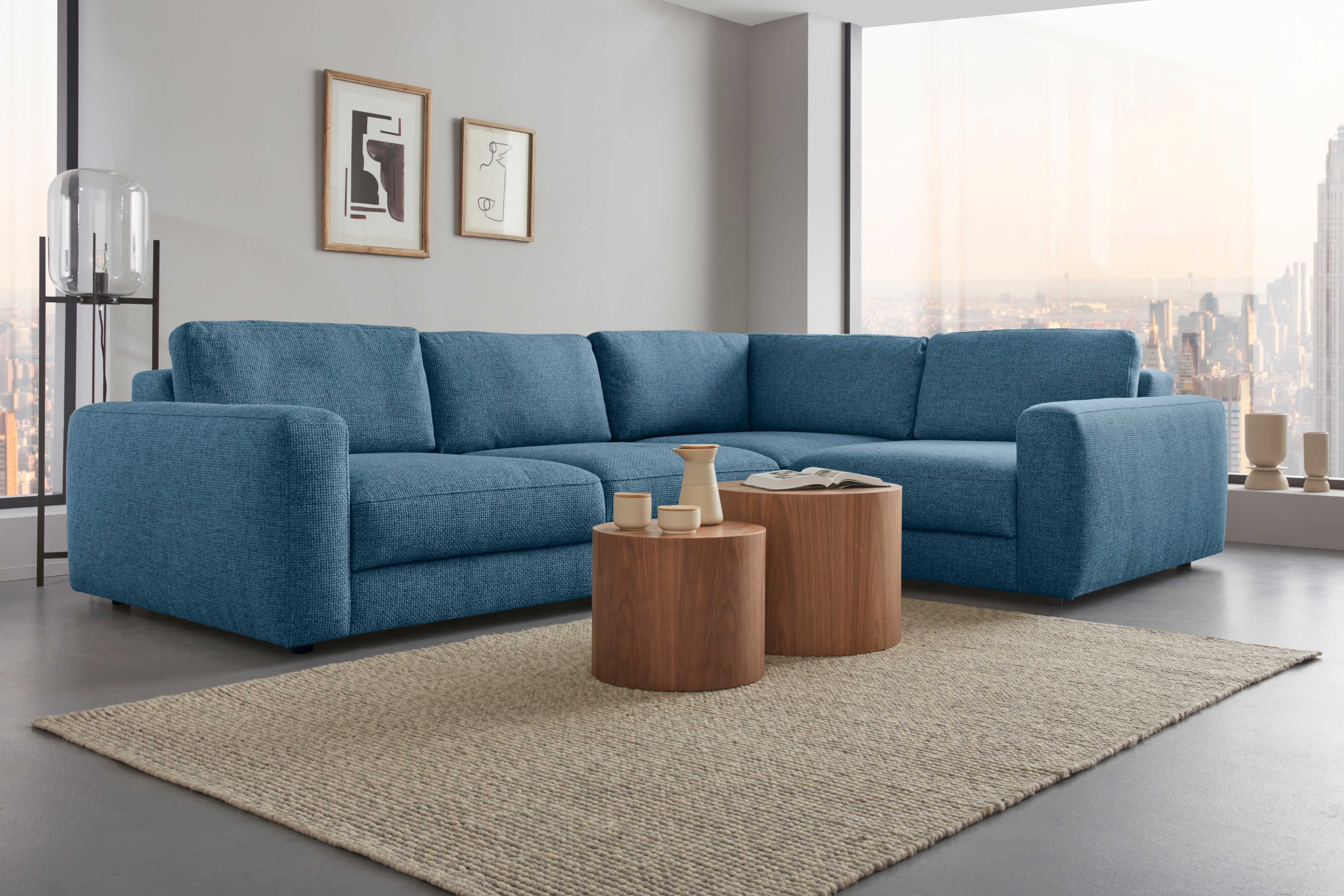 Ecksofa HOME AFFAIRE "Bloomfield, Breite 304cm, Mega Polsterecke mit viel Platz, L-Form", blau (tepestry), B:304cm H:84cm T:224cm, 100% Polyester, Sofas, Ecksofa, extra tiefe Sitzfläche, wahlweise mit Sitztiefenverstellung