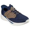 Slip-On Sneaker SKECHERS "SLADE-CASTER", Herren, Gr. 46, blau (navy, braun), Textil, Lederimitat, meliert, casual, Schuhe, Slipper, Sneaker mit Gummizug und Slip-ins