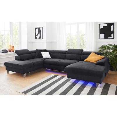 Polstergarnitur COTTA "Komaris U-Form", grau (lava), B:320cm, Sitzmöbel-Sets, Set bestehend aus: Wohnlandschaft mit Kopfteilverstellung & Hocker Image