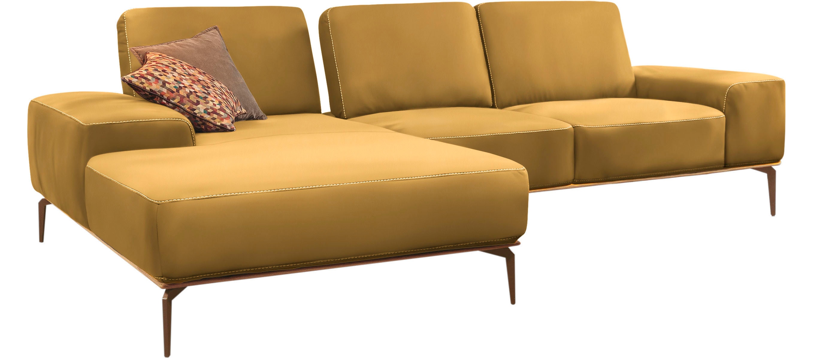 Ecksofa W.SCHILLIG "run, Designsofa mit tollem Sitzkomfort, bequem, L-Form", gelb (sunrise z73), B:279cm H:88cm T:178cm, Longlife Xtra-Leder Z73: Naturwalkleder der Luxusklasse aus den erlesensten Rohhäuten. Hautstärke 1, 1 – 1, 3 mm;ROHLEDER... Image