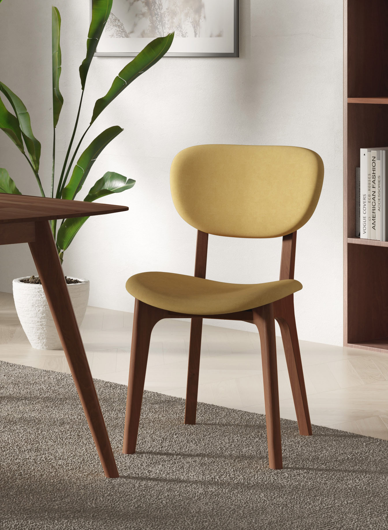 Stuhl INOSIGN "COZY Made in Italy", gelb (gelb, nuss), B:50cm H:88cm T:62cm, Polyester, Stühle, Polsterstuhl Esszimmerstuhl 4-Fuß-Stuhl, Gestell in Buche, Kirsch- oder Nussbaum, Massivholz, Design Stuhl