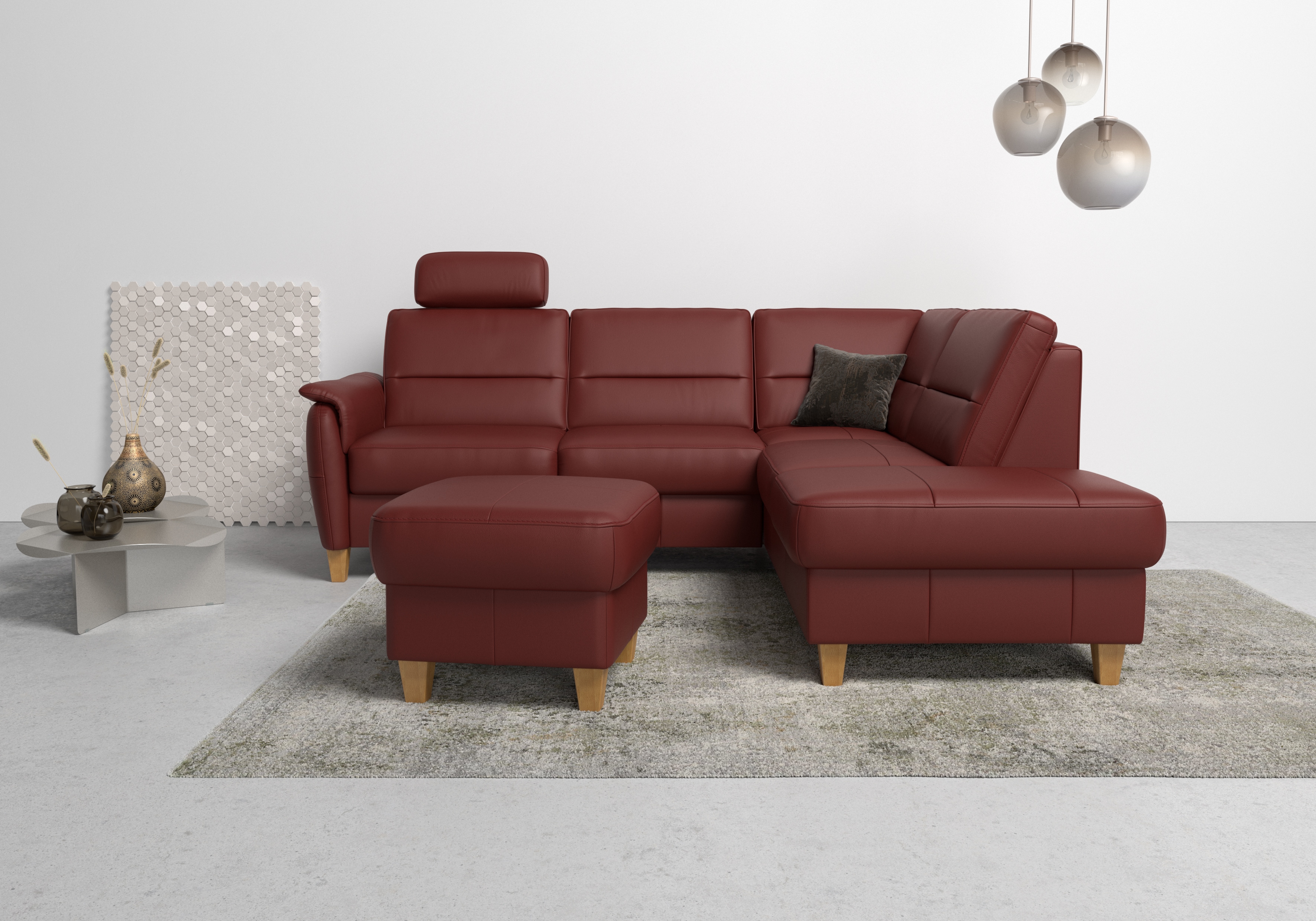 Ecksofa HOME AFFAIRE "Palmera L-Form, B: 236 cm", rot (merlot), B:236cm H:89cm T:212cm, Luxus-Microfaser (100% Polyester);Struktur (100% Polyester);Luxus-Microfaser in Lederoptik (100% Polyester), Sofas, Federkern, wahlweise mit Bettfunktion und... Image