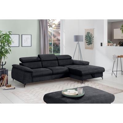 Polstergarnitur COTTA "Komaris L-Form", grau (lava), B:242cm, Sitzmöbel-Sets, Set bestehend aus: Ecksofa mit Kopfteilverstellung & Hocker Image