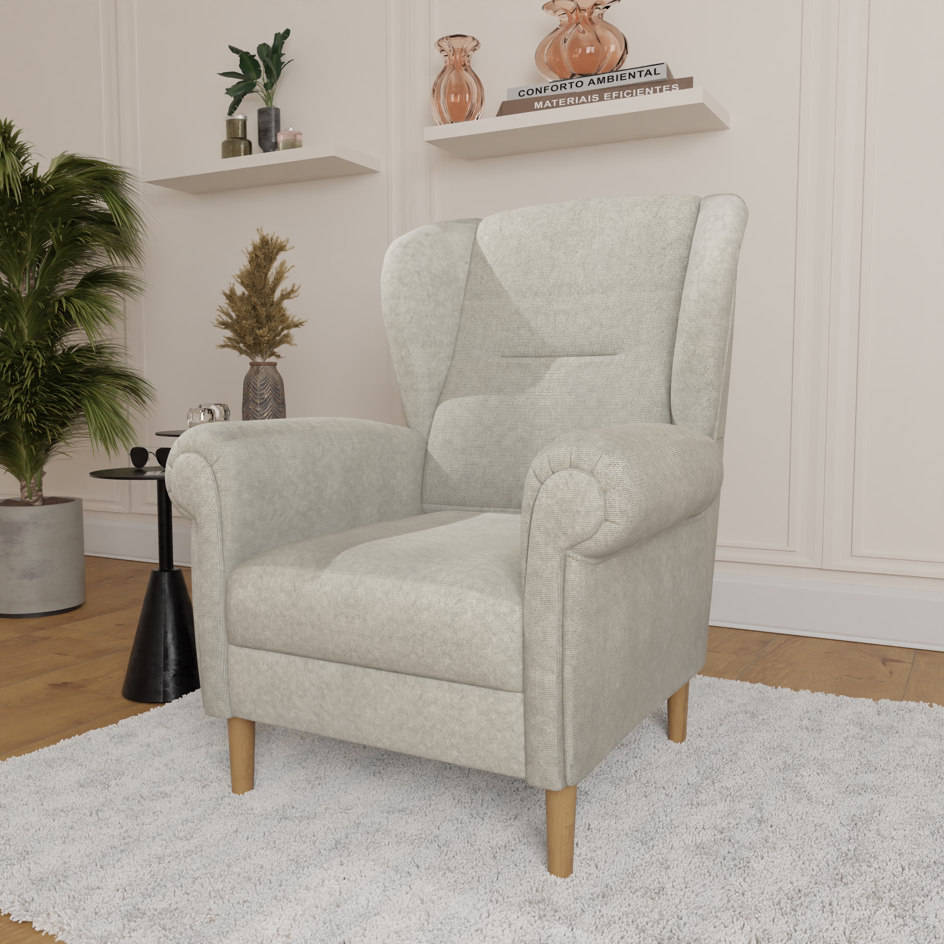 Ohrensessel HOME AFFAIRE "OSTIANO B/T/H: 80/82/98 cm, Sessel", beige (creme), B:80cm H:98cm T:82cm, 92% Polyester, 8% Nylon, Sessel, Ohrensessel, Einzelstück, dicke geschwungene Armlehnen, uni und kariert