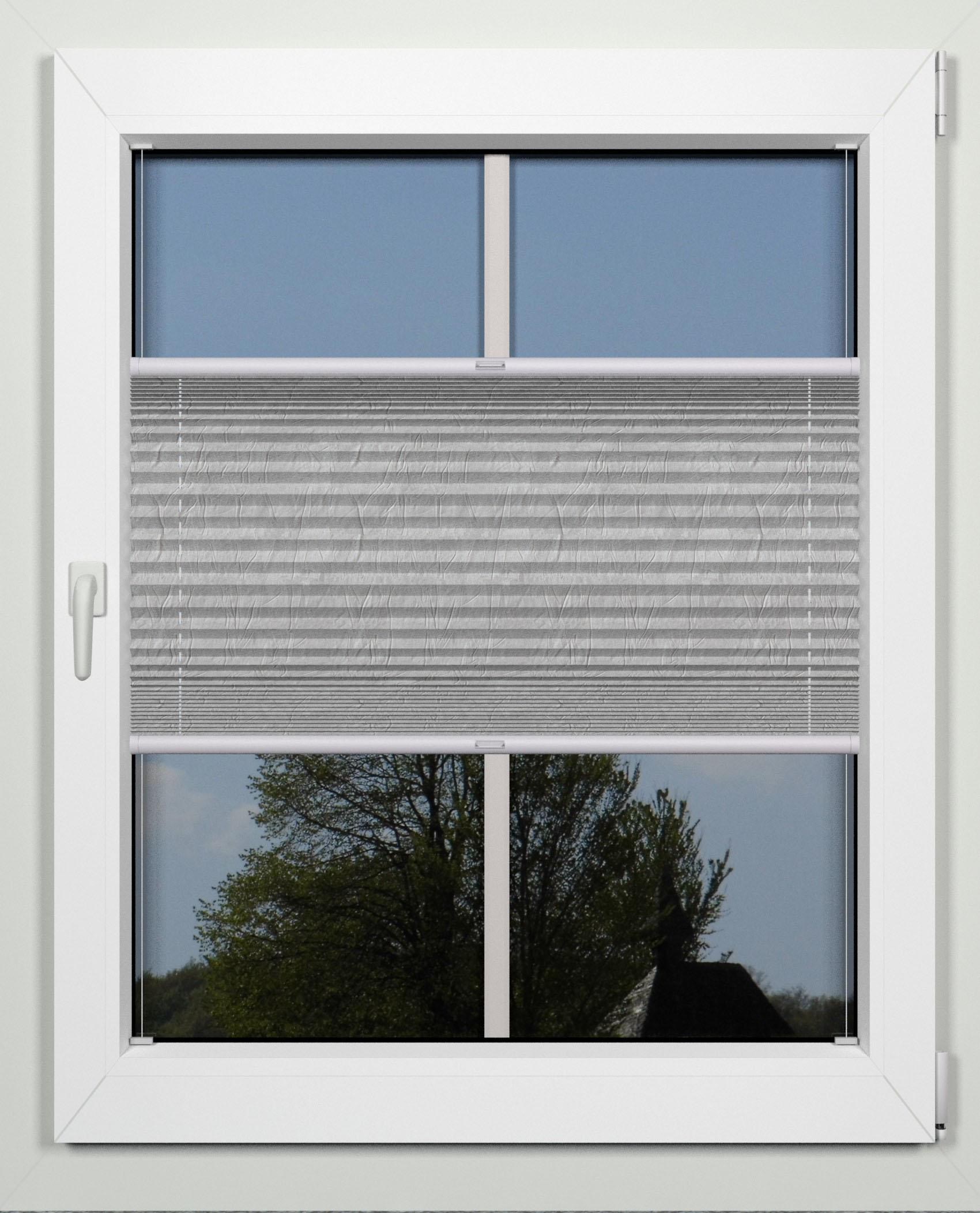 Plissee INDEKO "advanced", grau (grau, weiß), B:116cm H:130cm, Obermaterial: 94% Polyester, 6% sonstige Fasern, Plissees, Crushed-Optik, nach Maß Image