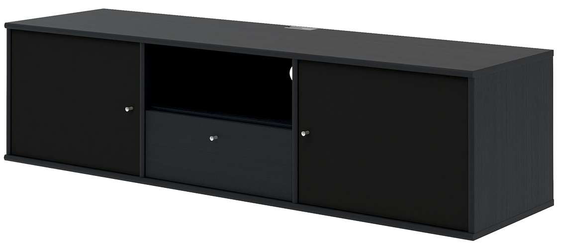 TV-Board HAMMEL FURNITURE "Mistral Fernsehschrank, Medienmöbel, Hängend", schwarz (schwarz gebeizt), B:161,5cm H:41,6cm T:45cm, MDF, Massivholz, Spanplatte, Sideboards, Türen mit Akustikstoff, Schublade, Lowboard, B: 161,5 cm