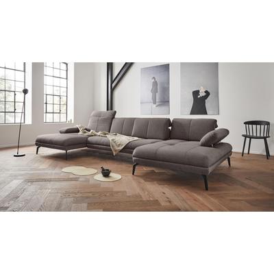 Wohnlandschaft ANDAS "Stenlille Multifunktions-Sofa, U-Form", braun, B:374cm H:83cm T:162cm, Struktur weich (100% Polyester), Struktur grob (100% Polyester), 100% NaturLEDER, Sofas, incl. Sitztiefen-, Kopfteil- und Armteilverstellung Image