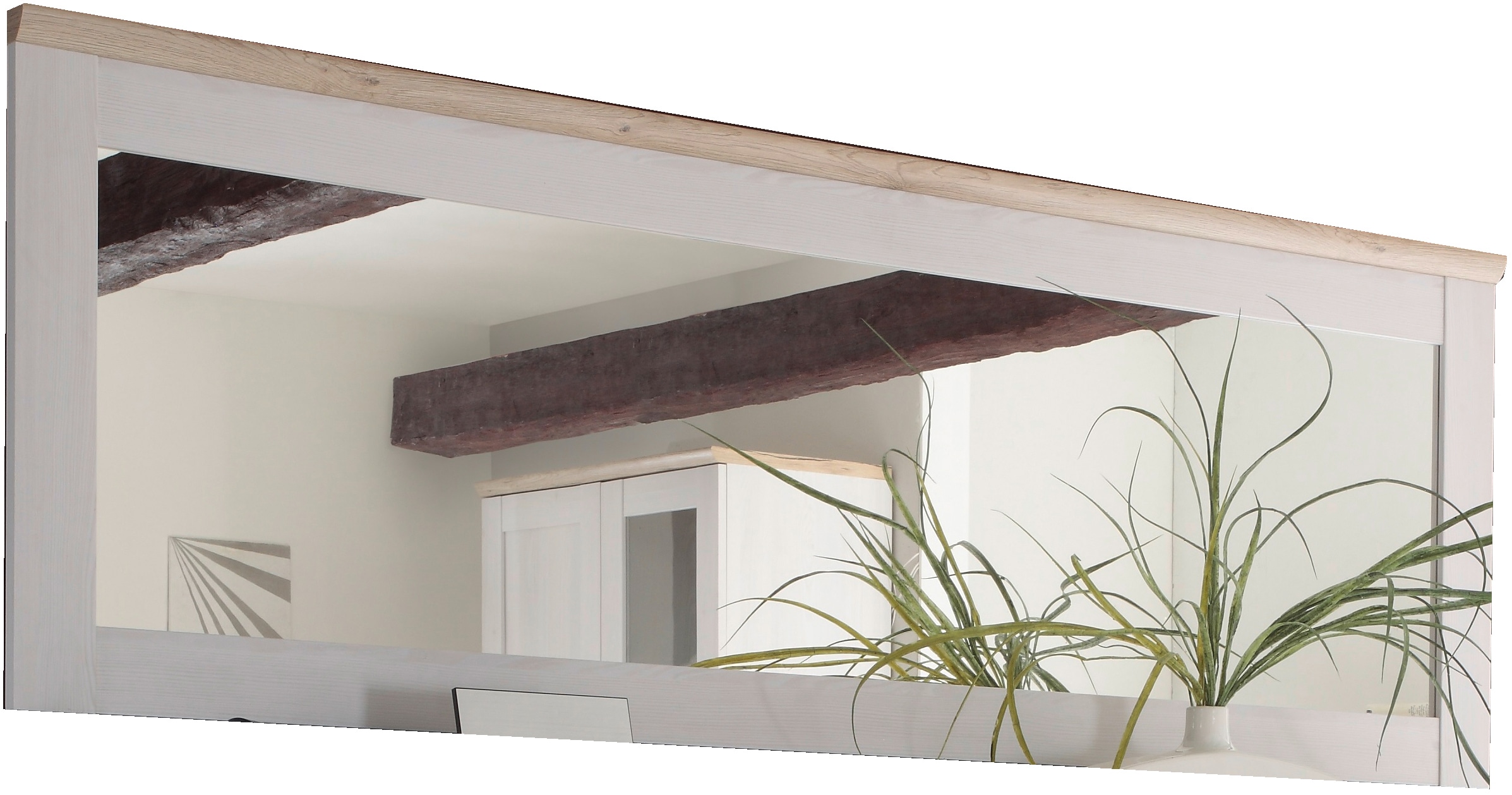 Spiegel HBZ "Romance Landhaustil, BxHxT 96x92x4 cm", weiß (sibiu lärche, san remo hell), B:186cm H:63cm T:4cm, Holzwerkstoff, Spiegel, Absetzung in Eiche San Remo hell Image