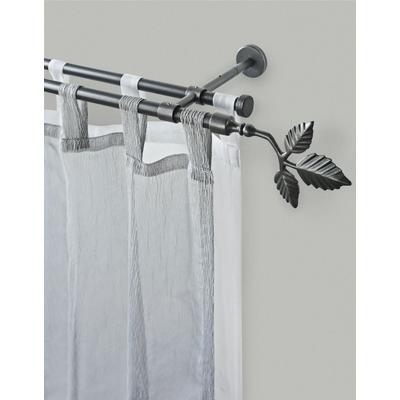 Gardinenstange GARESA "SHEET", grau (graphit), L:400cm Ø:16mm, Metall, Gardinenstangen, Vorhanggarnitur, verlängerbar, Knopf mit Blätter, ohne Ringe Image