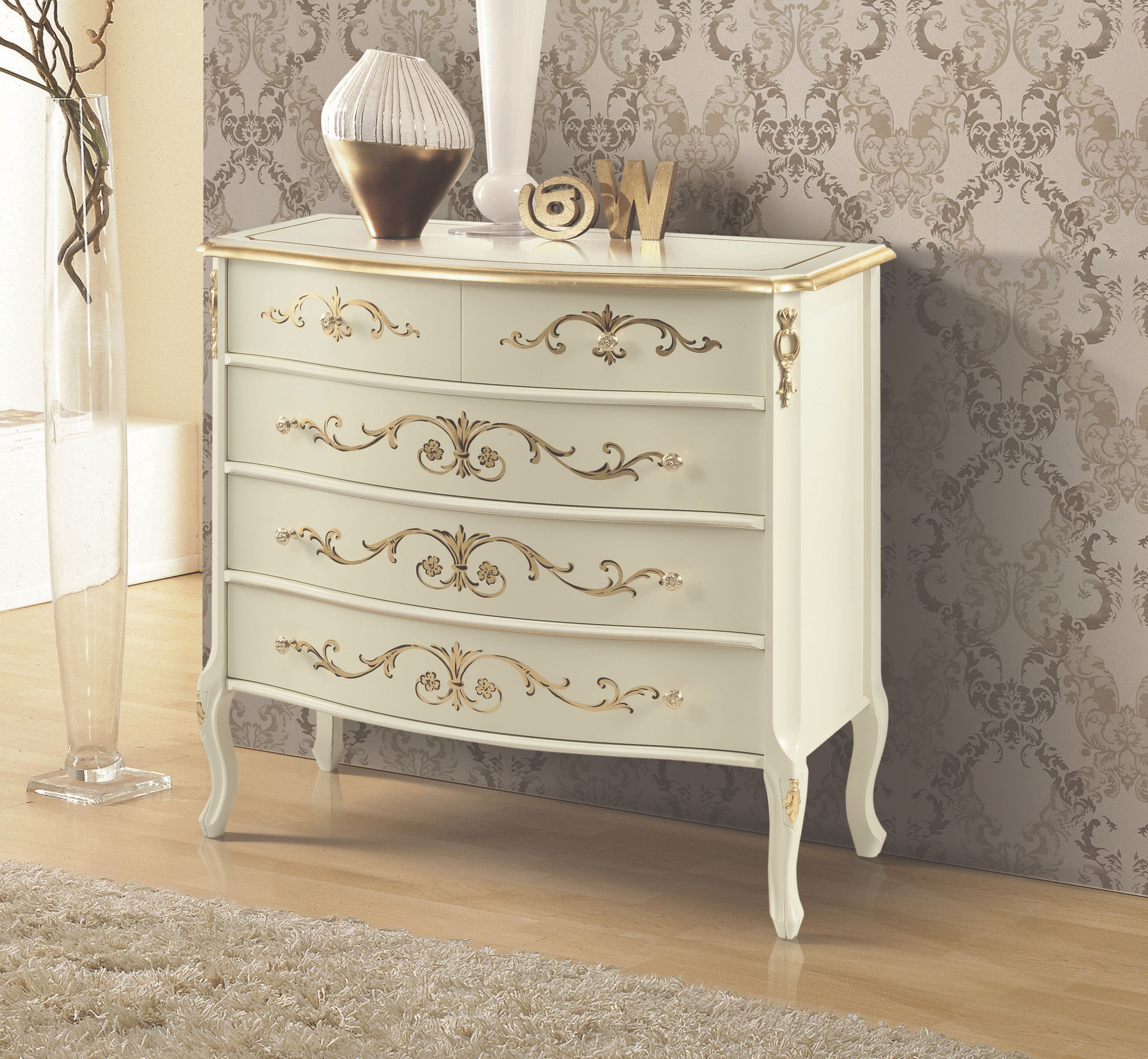 Kommode HOME AFFAIRE "Kommode Capri", beige (elfenbein), B:87cm H:83cm T:38cm, Holz teilmassiv, Sideboards, Schubladenkommode, Breite 87 cm