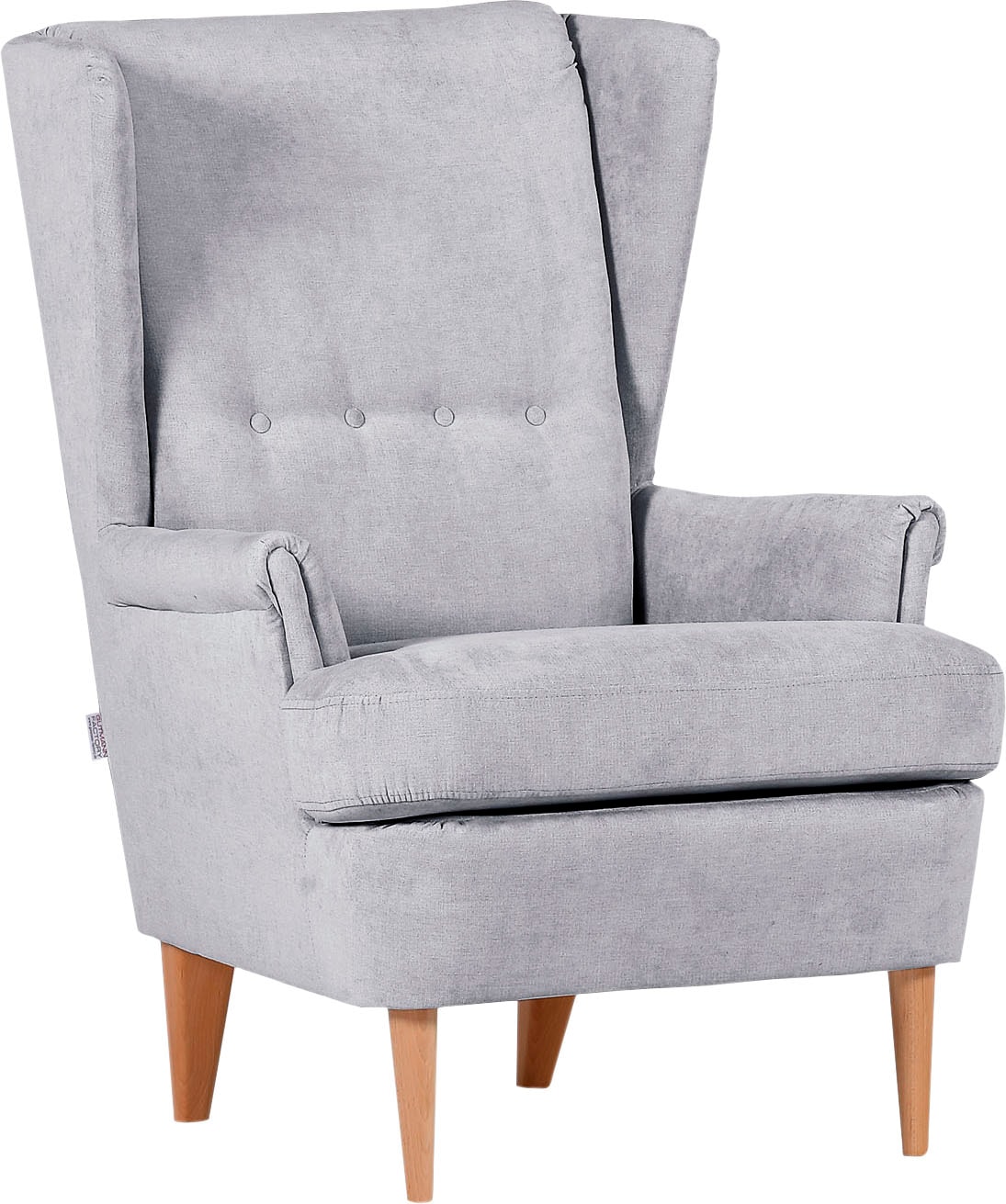 Ohrensessel GUTMANN FACTORY "Versailles", grau (hellgrau), B:72cm H:104cm T:85cm, Sessel, Ohrensessel, Gestell antikfarben oder eiche natur