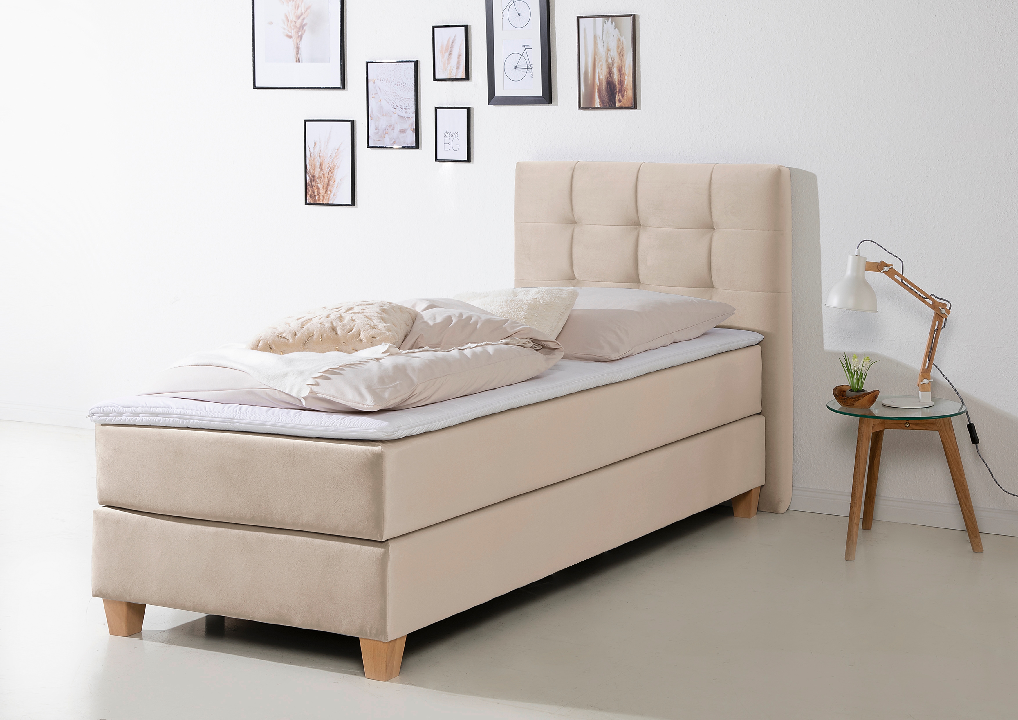 Boxspringbett HOME AFFAIRE "Moulay", beige, B:104cm L:211cm, Komplettbetten, Boxspringbett, inkl. Topper, in 3 Härtegraden, TFK auch in Härtegrad 4 Image
