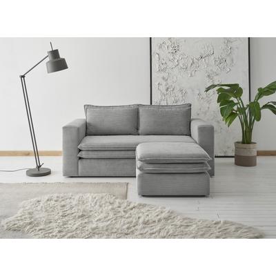 Sitzgruppe PLACES OF STYLE "PIAGGE", grau (hellgrau), B:180cm H:83cm T:161cm, Sitzmöbel-Sets, 2-Sitzer-Sofa und Hocker klein im Set Image
