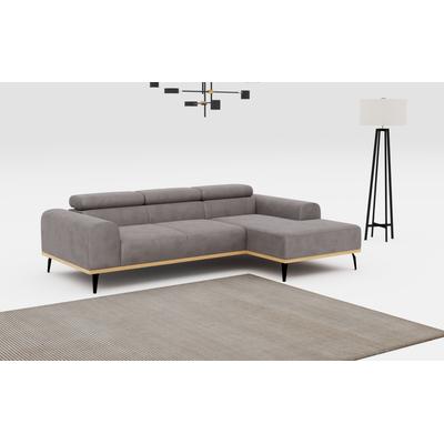 Ecksofa PLACES OF STYLE "Carlo L-Form", grau (dunkelgrau), B:244cm T:157cm, Sofas, mit Kopfteilverstellung & Holz-Rahmenoptik, wahlweise Relaxfunktion Image