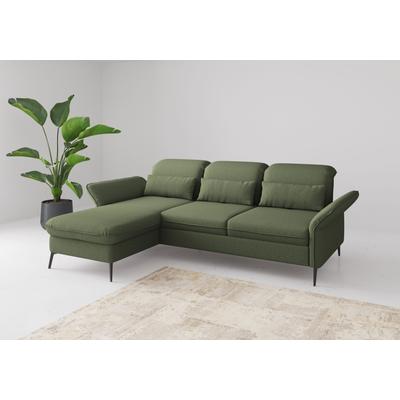 Ecksofa SIT & MORE "Emely, inkl. Sitztiefenverstellung", grün (olive), B:264cm H:92cm T:198cm, 95%Polyester, 5% Polyamid, Sofas, wahlweise mit Bettfunktion,Bettkasten,Kopf- & Armteilverstellung Image