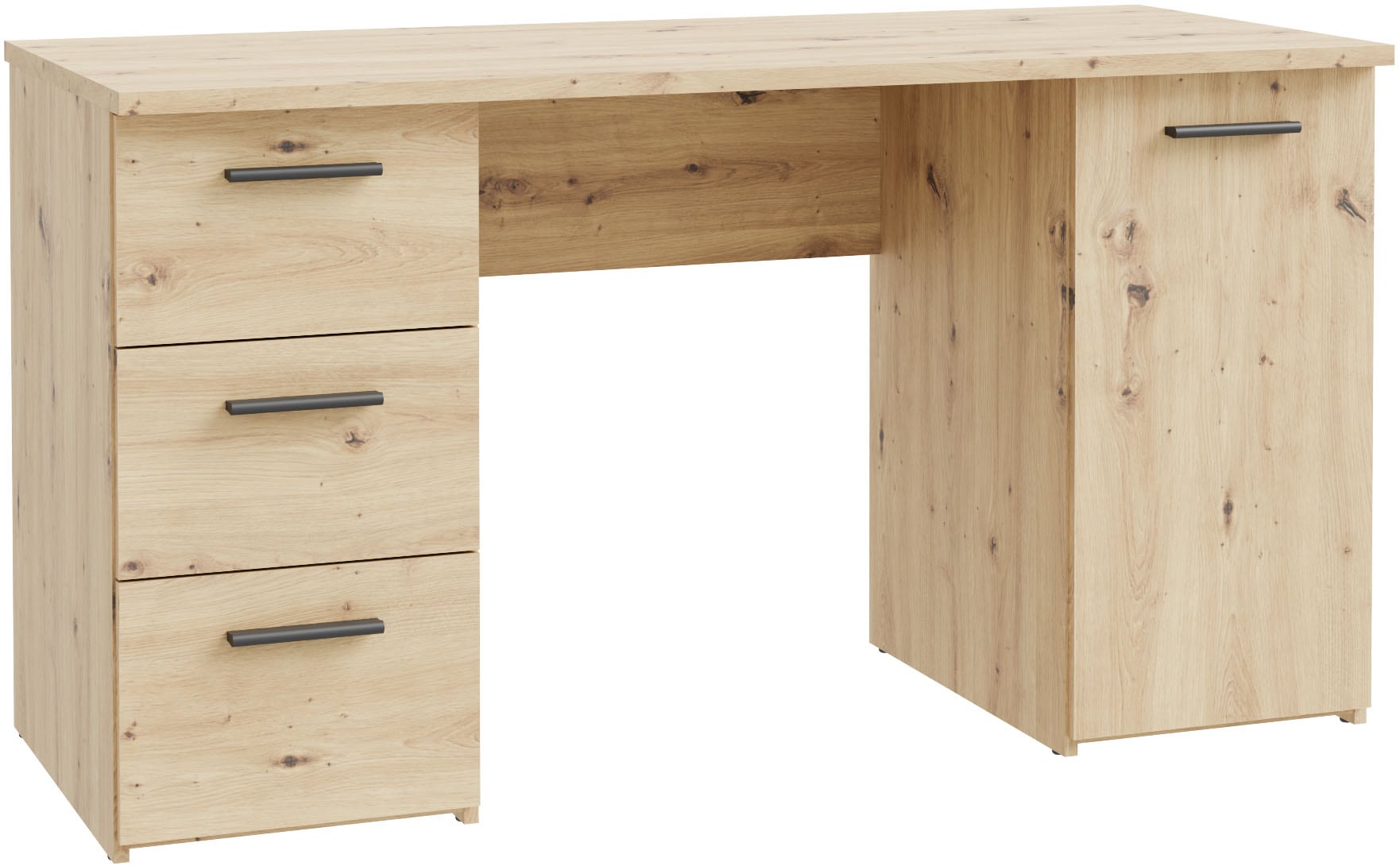 Schreibtisch FORTE "Neuss", braun (artisan eiche, artisan eiche, artisan eiche), H:75,3cm, Tische, Schreibtisch, mit 3 Schubladen & 1 Tür, funktional, Breite 138 cm