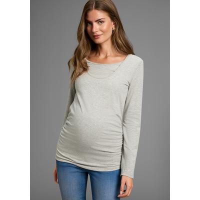 Umstandsshirt NEUN MONATE "2er Pack Stillshirts mit praktischem Ausschnitt", Damen, Gr. 36/38, schwarz, graumeliert, Jersey, Obermaterial: 95% Baumwolle, 5% Elasthan. Obermaterial Melange: 95% Baumwolle, 5% Elasthan, unifarben, Basic, figurbetont...