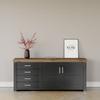Sideboard "York", grau (grau, eiche), B:184cm H:79cm T:44cm, SET ONE BY MUSTERRING, Sideboards, Typ 51, mit viel Stauraum, Bügelgriff silber, B 184 x H 79 cm