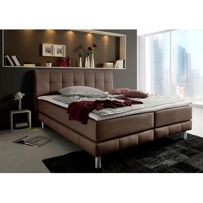 Boxspringbett PLACES OF STYLE "Cafone", braun, B:184cm L:211cm, Bezug der Spiegelfläche Matratzendrell aus 100% Polyester, feiner Strukturstoff-Bezug (100% Polyester), Komplettbetten, Boxspringbett, inkl. Topper, 5 Breiten, 3 Matratzenarten und 3... Image
