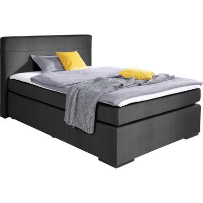 Boxspringbett ALINA "Nikki", schwarz (schwarz xbo 10), B:153cm L:214cm, Struktur fein XBO (100% Polyester), Komplettbetten, Boxspringbett, inklusive Matratze und Topper, Füße schwarz Image