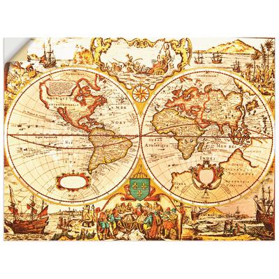 Wandbild ARTLAND "Antike Weltkarte", braun (farbe bild(er): braun), B:60cm H:45cm, Bilder, als Alubild, Outdoorbild, Leinwandbild, Poster, Wandaufkleber Image