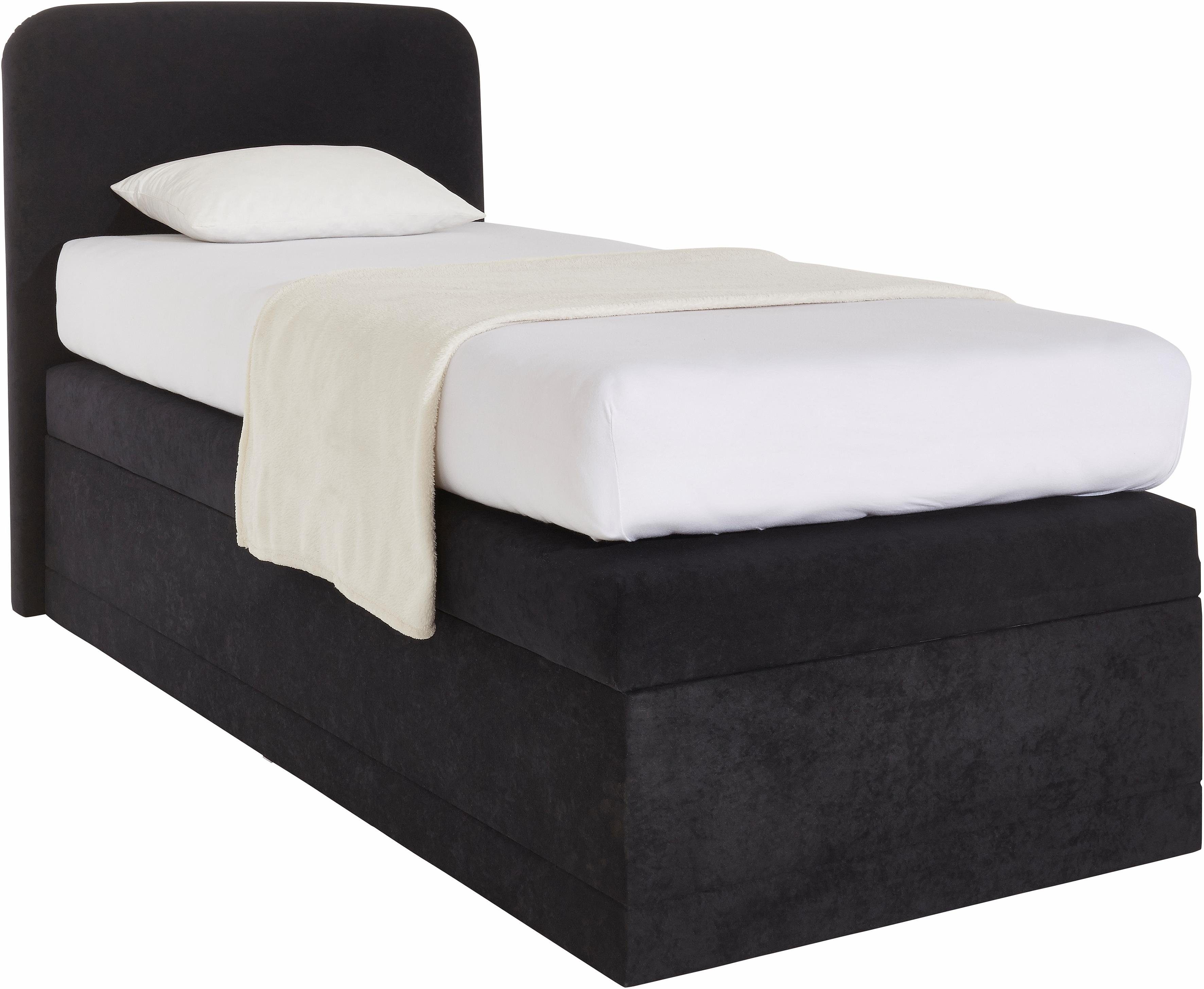 Boxspringbett, schwarz, B:105cm L:212cm, Box und Kopfteil: Microvelours (100% Polyester) oder Kunstleder (Polyurethan);Bezug der Obermatratze: 100% Polyester, WESTFALIA SCHLAFKOMFORT, Komplettbetten, Boxspringbett, wahlweise mit Bettkasten Image